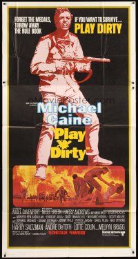 1t746 PLAY DIRTY int'l 3sh '69 cool art of WWII soldier Michael Caine with machine gun!