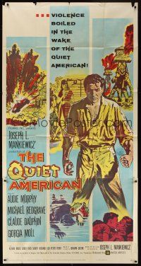 1t759 QUIET AMERICAN 3sh '58 Audie Murphy & Michael Redgrave in Vietnam, from Graham Greene novel!