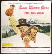 1t487 PAINT YOUR WAGON int'l 6sh '69 art of Clint Eastwood, Lee Marvin & pretty Jean Seberg!