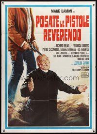 1t207 PISTOL PACKIN' PREACHER Italian 1p '72 Aller art of Mark Damon with gun to priest's head!