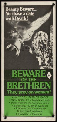 2b389 BEWARE MY BRETHREN Aust daybill '72 Ann Todd, Patrick Magee, beauty beware, a date w/death!