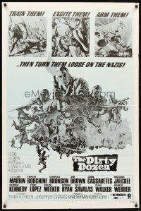 2d265 DIRTY DOZEN 1sh R69 Charles Bronson, Jim Brown, Lee Marvin, cool battle scene art!