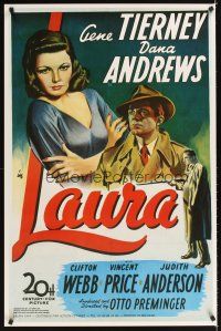 2f264 LAURA Belgian/French R90s art of Dana Andrews & sexy Gene Tierney, Otto Preminger!