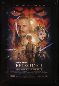 2t530 PHANTOM MENACE style B DS 1sh '99 Star Wars Episode I, cool Struzan art of cast!