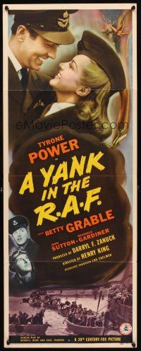 2y703 YANK IN THE R.A.F. insert '41 close up of smiling Tyrone Power & Betty Grable in uniform!