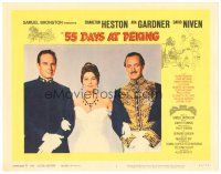 3e147 55 DAYS AT PEKING LC #2 '63 best portrait of Charlton Heston, Ava Gardner & David Niven!