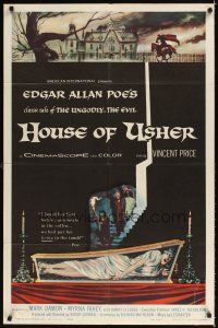 3t538 HOUSE OF USHER 1sh '60 Vincent Price, Edgar Allan Poe's tale of the ungodly & evil!