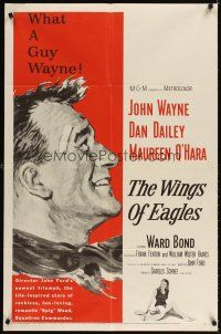 3t981 WINGS OF EAGLES 1sh '57 great art of Air Force pilot John Wayne, sexy Maureen O'Hara!