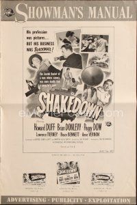 4e620 SHAKEDOWN pressbook '50 Howard Duff, Brian Donlevy, Peggy Dow, great film noir art!