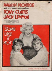 4e432 SOME LIKE IT HOT pressbook '59 sexy Marilyn Monroe with Tony Curtis & Jack Lemmon in drag!