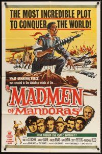 4c593 MADMEN OF MANDORAS 1sh '63 the most incredible plot to conquer the world, wacky sci-fi art!