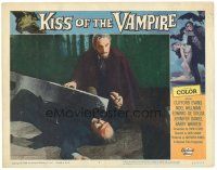 4d553 KISS OF THE VAMPIRE LC #1 '63 Hammer, close up of guy kneeling over dead man on ground!