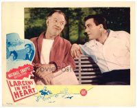 4d565 LARCENY IN HER HEART LC '46 Hugh Beaumont as detective Michael Shayne on bench with old man!