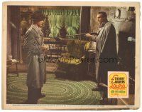 4d574 LAURA LC '44 Vincent Price holds shotgun on Dana Andrews in trenchcoat & fedora!