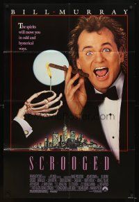 4w723 SCROOGED 1sh '88 great art of skeleton hand lighting Bill Murray's cigar!