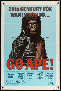 5a161 GO APE signed 1sh '74 TWICE by Linda Harrison, cool Uncle Sam parody artwork!