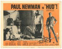 5a206 HUD signed LC #8 '63 by Paul Newman, who's laying in bed drinking as Melvyn Douglas watches!