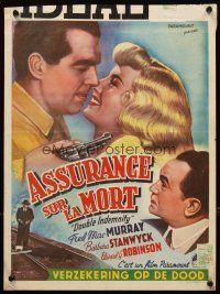 5k410 DOUBLE INDEMNITY 14x18 Belgian '46 Billy Wilder, Barbara Stanwyck, MacMurray, Robinson!