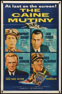 5k083 CAINE MUTINY 1sh '54 art of Humphrey Bogart, Jose Ferrer, Van Johnson & Fred MacMurray!