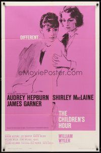 5k086 CHILDREN'S HOUR 1sh '62 close up artwork of Audrey Hepburn & Shirley MacLaine!