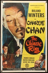 5k087 CHINESE RING 1sh '48 close-up of Roland Winters as Asian detective Charlie Chan!