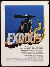 5k480 EXODUS Danish '61 Otto Preminger, great artwork of arms reaching for rifle by Saul Bass!