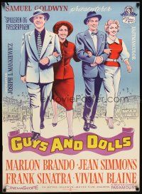 5k483 GUYS & DOLLS Danish '59 art of Brando, Jean Simmons, Sinatra & Blaine arm-in-arm!