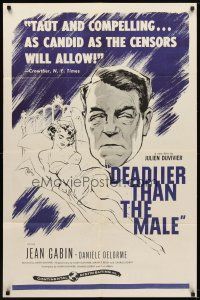 5k091 DEADLIER THAN THE MALE 1sh '56 Julien Duvivier, art of Jean Gabin, & sexy Daniele Delorme!