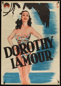 5k288 DOROTHY LAMOUR Swedish '40s wonderful Gosta Aberg art of her in her trademark sarong!