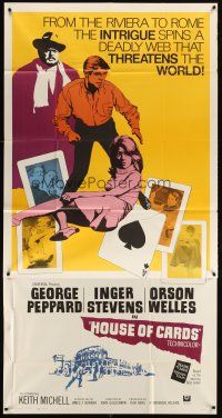 5s724 HOUSE OF CARDS 3sh '69 George Peppard, Orson Welles, cool playing card art!