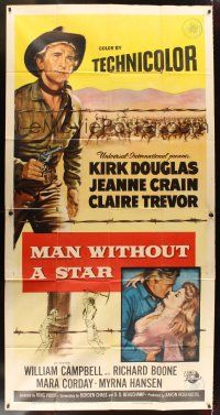 5s763 MAN WITHOUT A STAR 3sh '55 art of cowboy Kirk Douglas pointing gun, Jeanne Crain