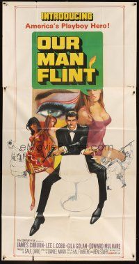 5s794 OUR MAN FLINT 3sh '66 Bob Peak art of James Coburn, sexy James Bond spy spoof!