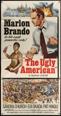 5s869 UGLY AMERICAN 3sh '63 artwork of Marlon Brando & Eiji Okada with explosives!