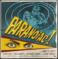 5s125 PARANOIAC 6sh '63 Hammer English horror, cool different art of Janette Scott & Oliver Reed!