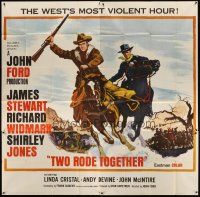 5s139 TWO RODE TOGETHER 6sh '61 John Ford, art of James Stewart & Richard Widmark on horses!