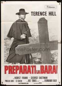 5s418 DJANGO PREPARE A COFFIN Italian 1p '68 cool c/u of Terence Hill as Django with gun by grave!