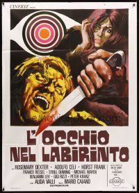 5s431 EYE IN THE LABYRINTH Italian 1p '72 Adolfo Celi, cool giallo horror art by Sandro Symeoni!