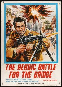 5s450 HEROIC BATTLE FOR THE BRIDGE export Italian 1p '69 cool artwork of WWII battle by Piovano!