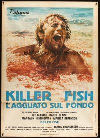 5s463 KILLER FISH Italian 1p '79 wild artwork of guy being eaten alive by piranhas!