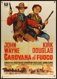 5s550 WAR WAGON Italian 1p '67 cowboys John Wayne & Kirk Douglas, different art by Olivetti!