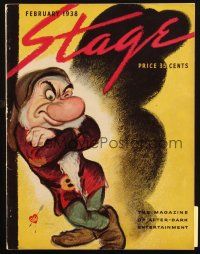 6b270 STAGE magazine February 1938 wonderful art of Grumpy Dwarf from Disney's Snow White!