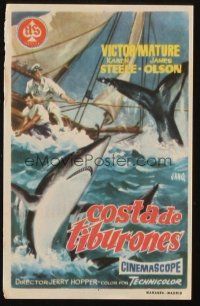 6b783 SHARKFIGHTERS Spanish herald '56 different Jano art of men on ship fighting sharks!