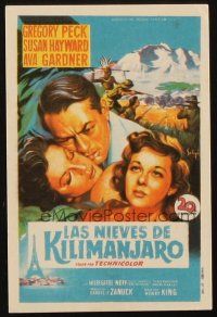 6b787 SNOWS OF KILIMANJARO Spanish herald '52 Soligo art of Gregory Peck, Susan Hayward & Gardner!