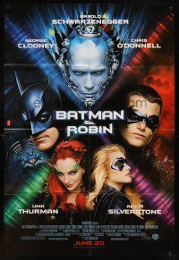 6c092 BATMAN & ROBIN advance DS 1sh '97 Clooney, O'Donnell, Schwarzenegger, Thurman, Silverstone