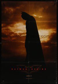 6c093 BATMAN BEGINS teaser DS 1sh '05 great image of Christian Bale as the Caped Crusader!