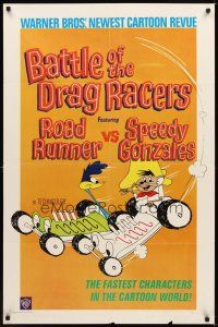 6c094 BATTLE OF THE DRAG RACERS 1sh '66 great art of Speedy Gonzales vs Road Runner in cars!