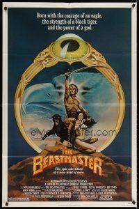 6c097 BEASTMASTER 1sh '82 cool fantasy art of barechested Marc Singer & sexy Tanya Roberts!