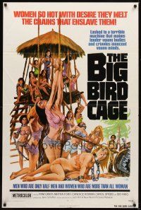 6c108 BIG BIRD CAGE 1sh '72 Pam Grier, Roger Corman, classic chained women art by Joe Smith!