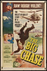 6c110 BIG CHASE 1sh '54 art of Glenn Langan falling from helicopter, plus crazed Lon Chaney Jr!