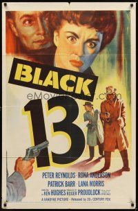 6c117 BLACK 13 1sh '54 Peter Reynolds, Rona Anderson, Patrick Barr, cool crime art!